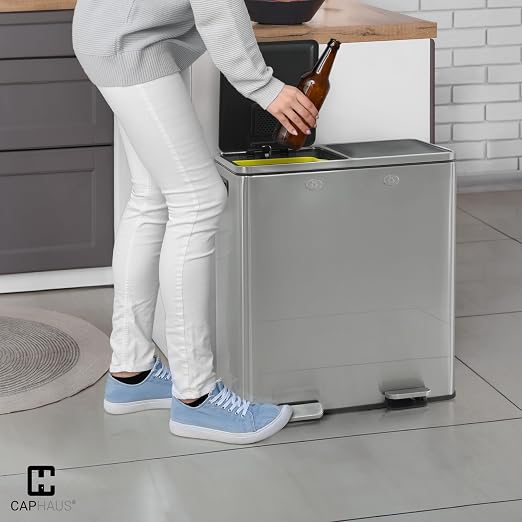 CAPHAUS Dual Trash Can with Double Lid, Trash and Recycle Bins Combo, - Image 9
