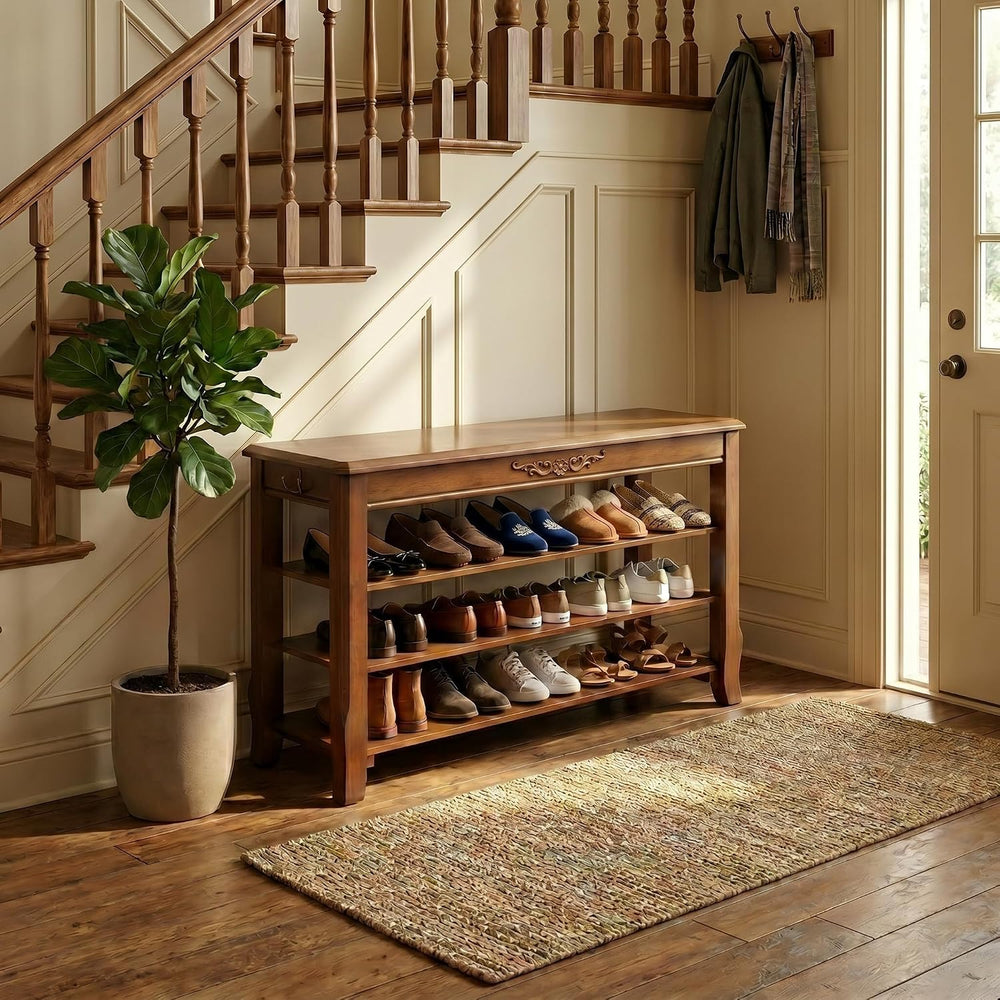 Shoe Rack Bench with Storage 3 Tier Solid Wood Entryway Shoe Rack 39.4"