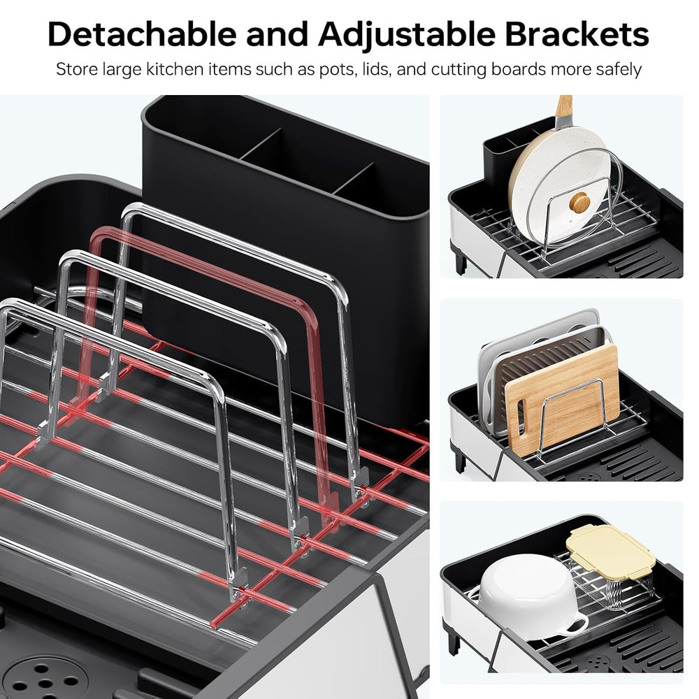 Urackify Large Expandable Dish Drying Rack for Kitchen Counter, Black
