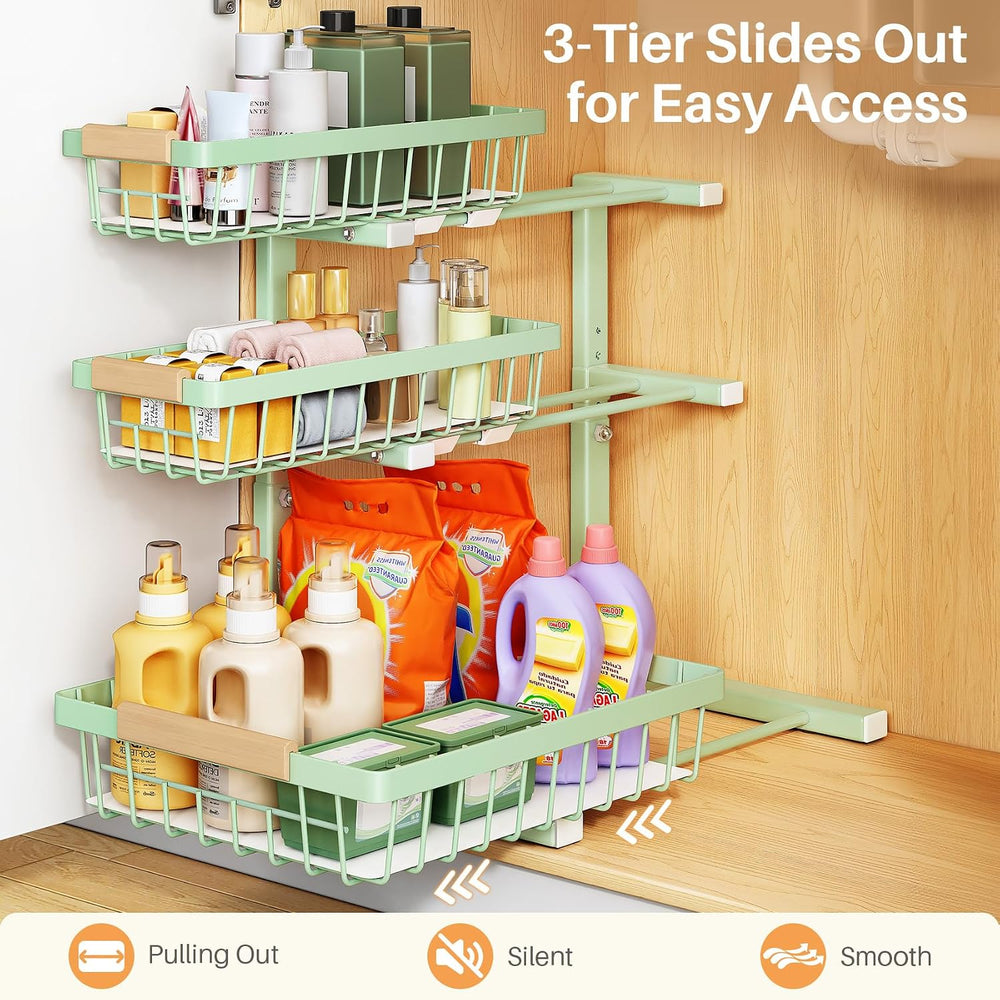 PXRACK Under Sink Organizer, 1-Pack 3-Tier Height Adjustable Thickened Metal ...