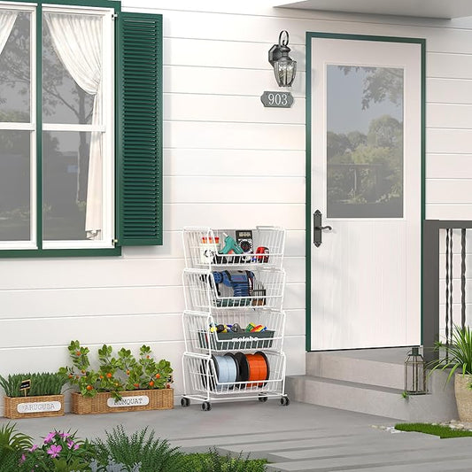 PUSDON Stackable Metal Storage Carts, Dual Use Shelf - Image 2