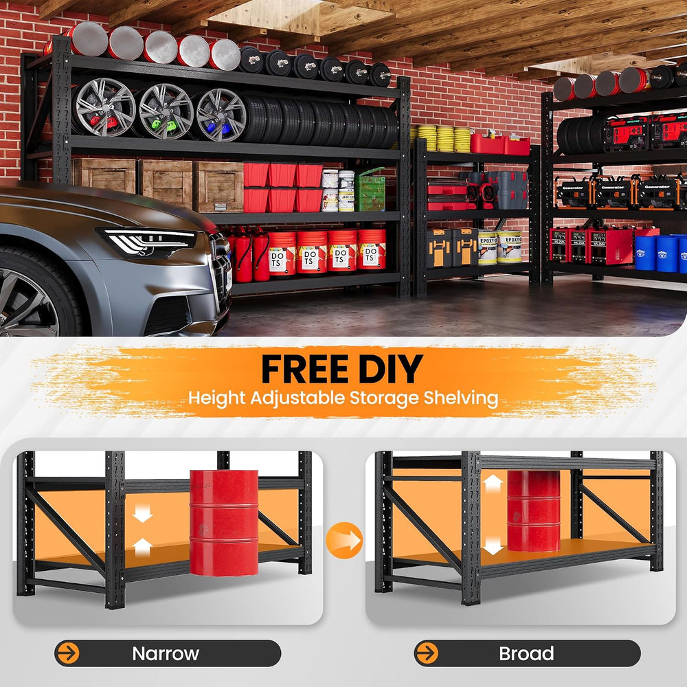 75” Wide Heavy Duty Metal Garage Shelving, Adjustable Storage Shelf