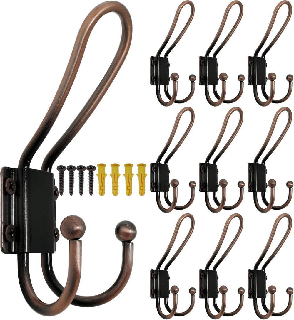 WEBI Coat Hooks Wall Mount,5 mm Thick,10 Large Rustic Triple Hooks,Heavy Duty...