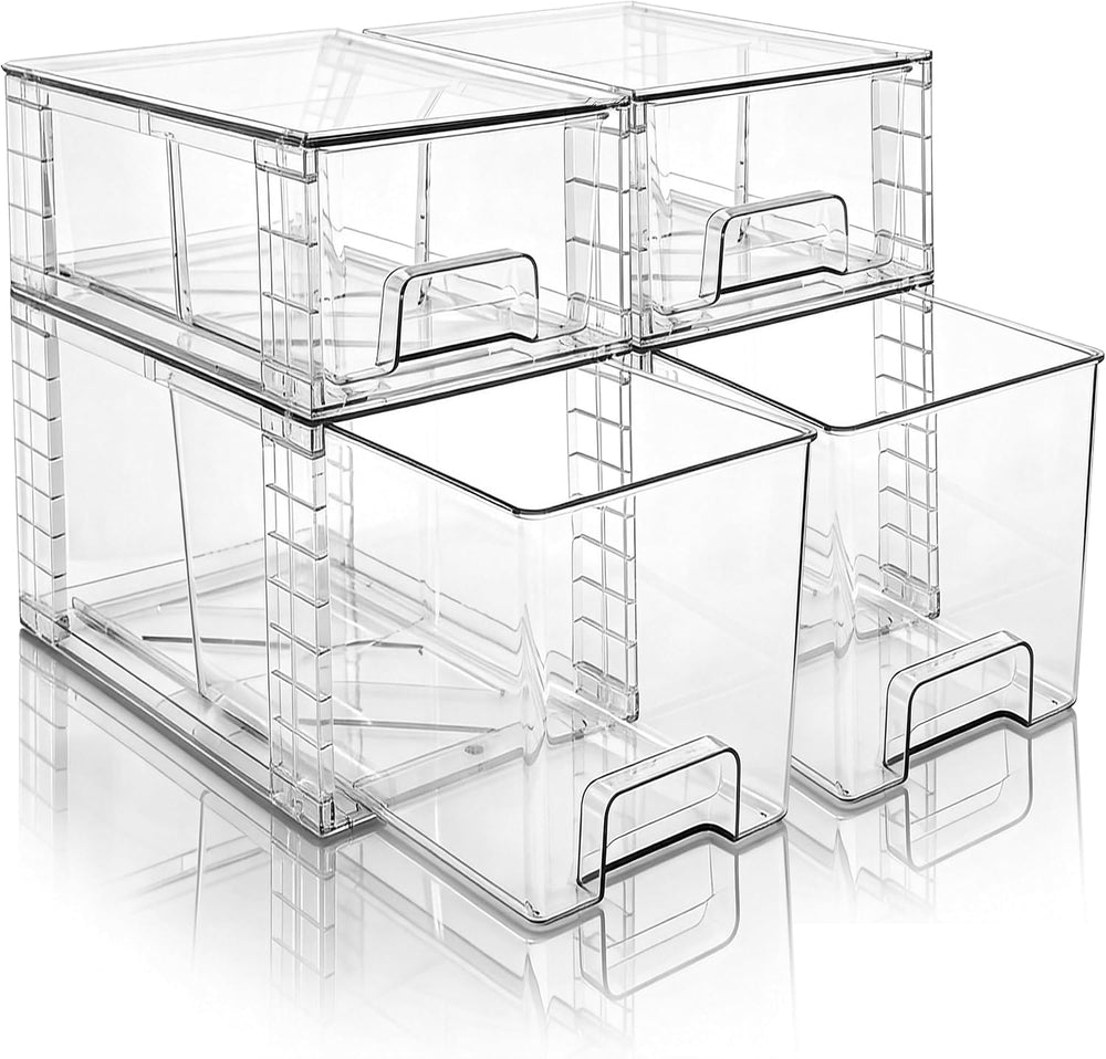 Clear Stackable Acrylic Storage Drawers(4 Pack), Plastic Organizer Bins with ...