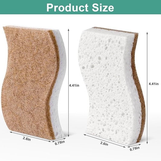 12Pack Natural Kitchen Sponge, Biodegradable Cellulose and Coconut Scrubber - Image 2