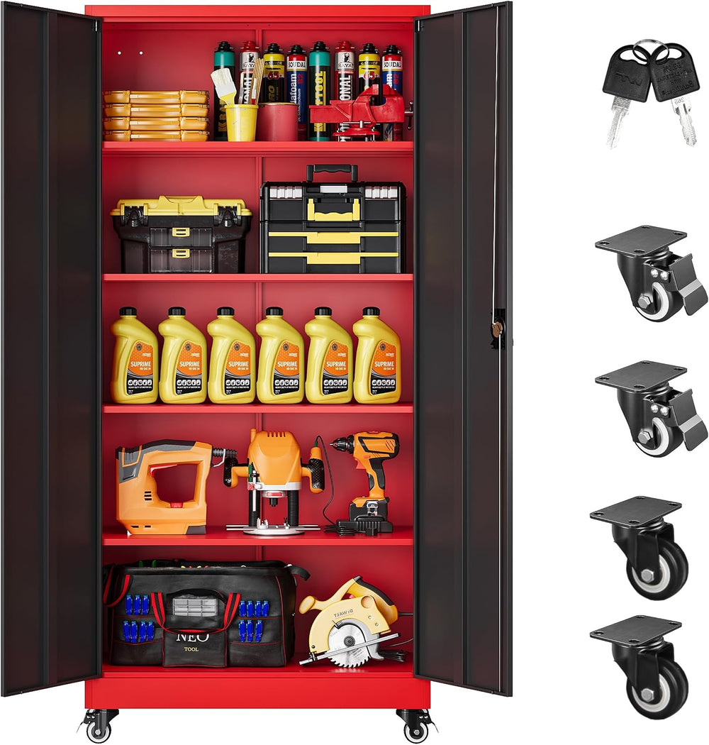 SISESOL 75" Tall Metal Storage Cabinet with Wheels,Rolling Garage Storag...