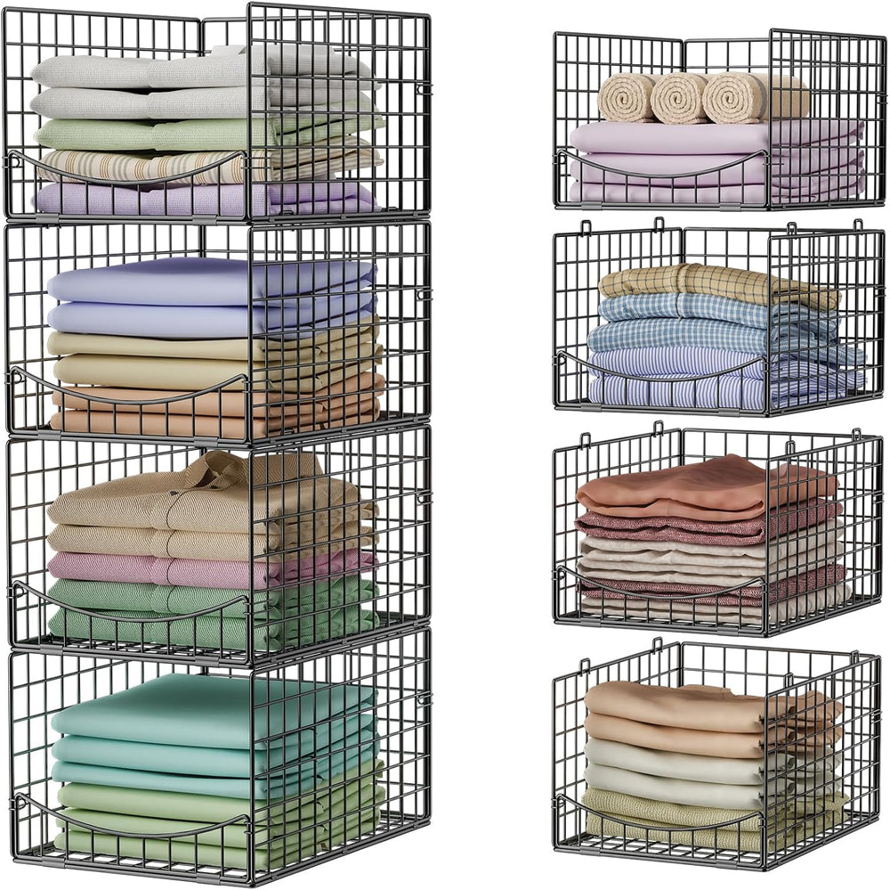 Hongtamoya 4-Tier Stackable Closet Organizers and Storage Shelves, Clothes St...