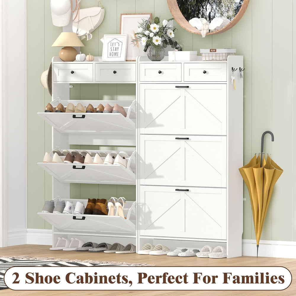Thacuok Shoe Cabinet with 3 Flip Drawers & 2 Storage Drawers, Rustic Farm...