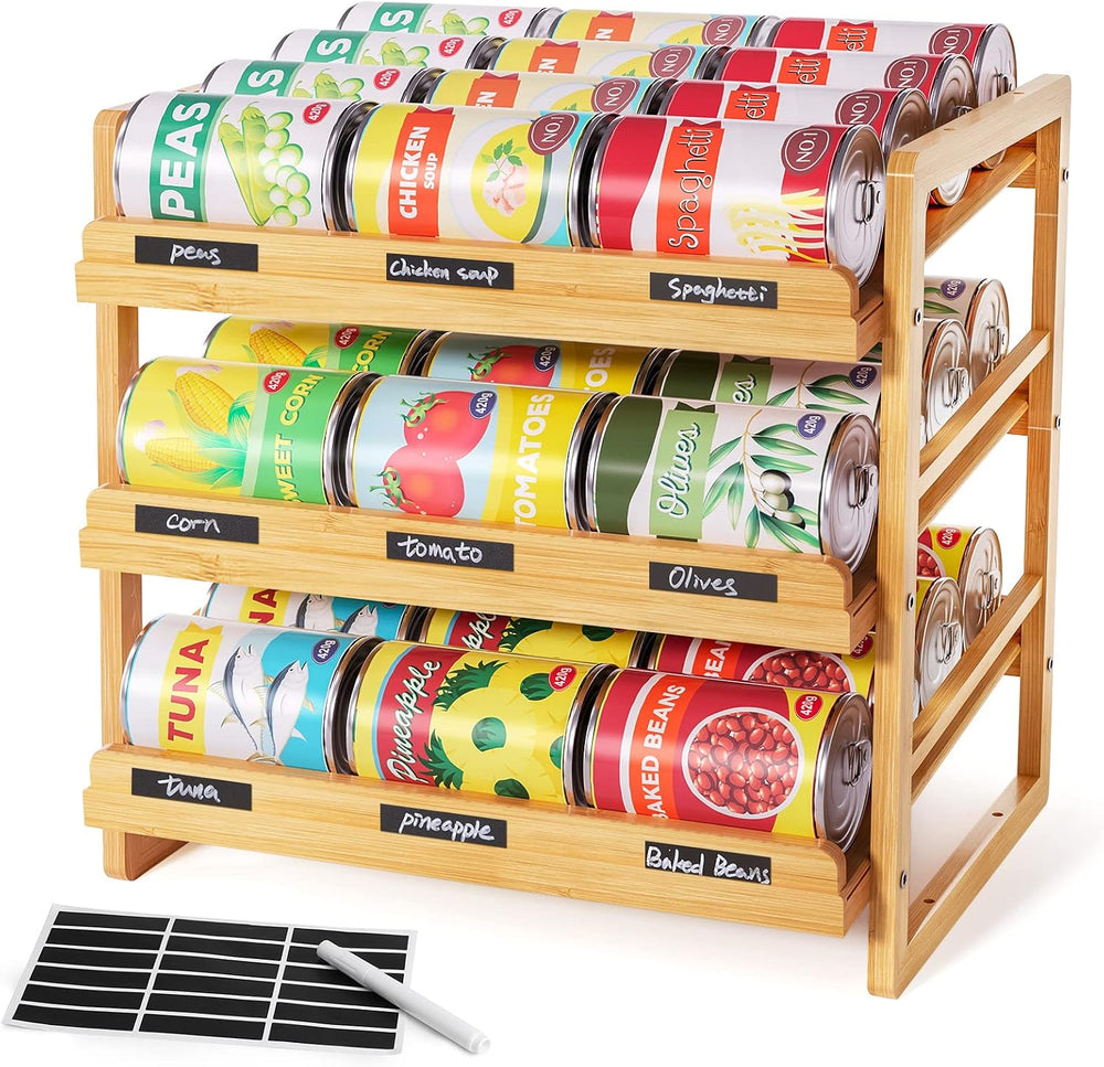 Yumkfoi Bamboo Can Organizer for Pantry, 3 Tier Stackable Can Storage
