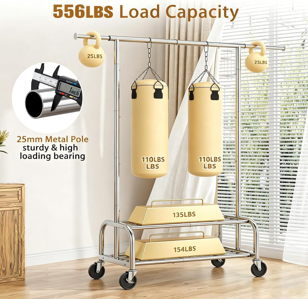Simple Trending Heavy Duty Clothes Rack, Garment Rack with Extendable Side Ro...