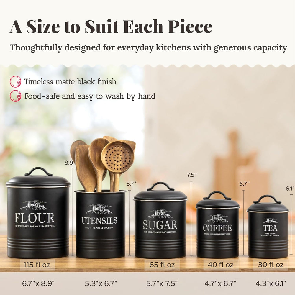 noonberry 5-Piece Farmhouse Kitchen Canister Sets for Kitchen Counter