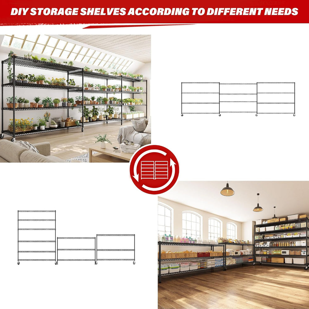 REIBII 6-Tier Wire Shelving Units with Wheels — 60" W Extra-Wide Heavy D...