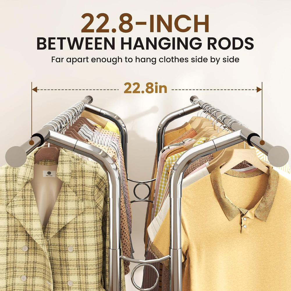 BELLAVENIR 620 Lbs Heavy Duty Rolling Clothes Rack, Double Rail