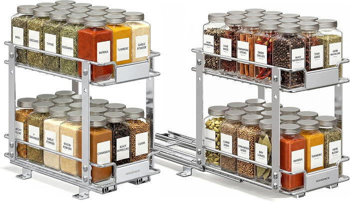 SONGMICS 4 Tier Pull Out Spice Rack for inside Cabinets, Organizer, Steel