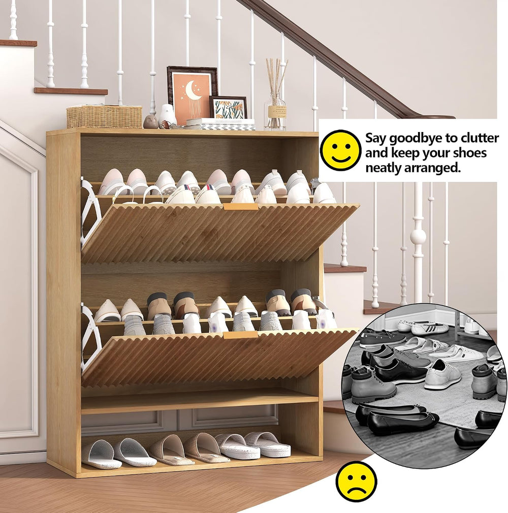 Takywep Fluted Shoe Cabinet for Entryway, Slim Freestanding Shoe Storage with...