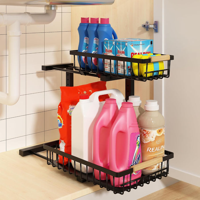 Under Sink Organizer, Adjustable 2 Tier Pull Out Kitchen Bathroom