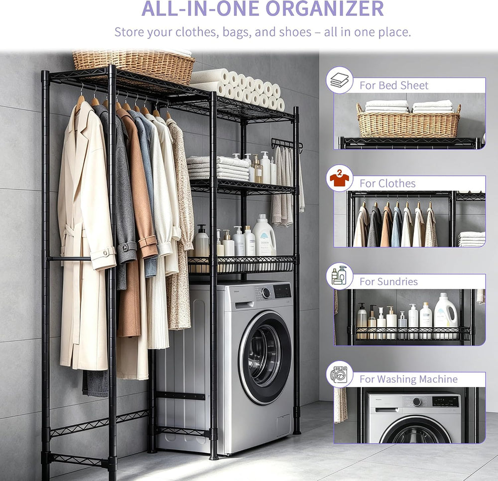 Over Washer and Dryer Laundry Shelves, 4-Tier Heavy Duty Clothes Drying Rack ...