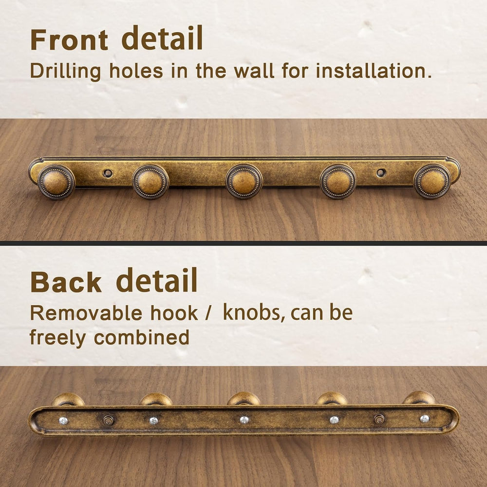 Goo-Ki 1 Pack Antique Brass Coat Rack Wall Mount Heavy Duty, Vintage Brass To...