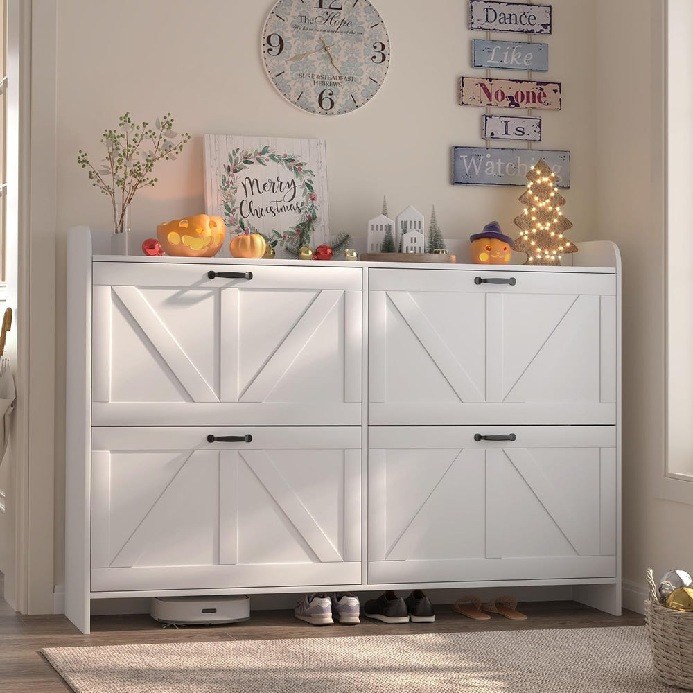 Shoe Cabinet with 4 Flip Drawers, Slim Narrow Shoe Storage Cabinet with Adjus...