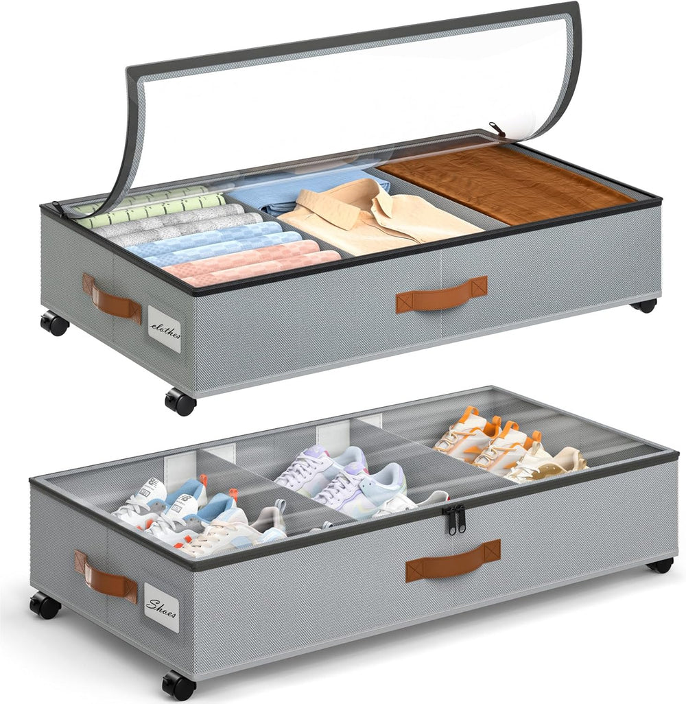 Yecaye Under Bed Storage with Wheels, 2 Pack Under Bed Storage Containers wit...