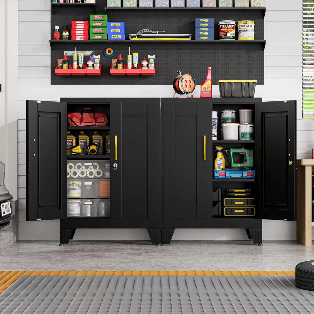 GAIOUS Black Metal Pantry Cabinet with Lock(Two Units), Sideboard Buffet