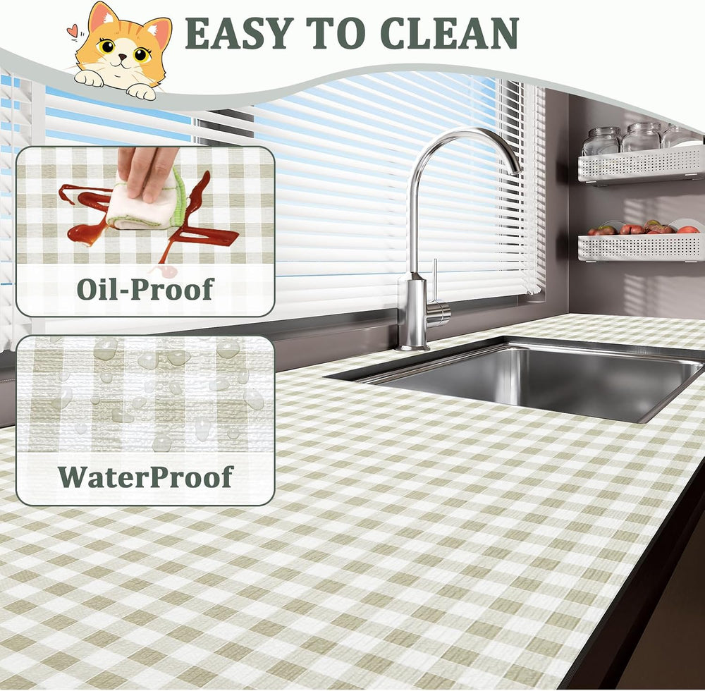 Shelf Liner for Kitchen Cabinets and Drawers, 24" x 120" Green Grid