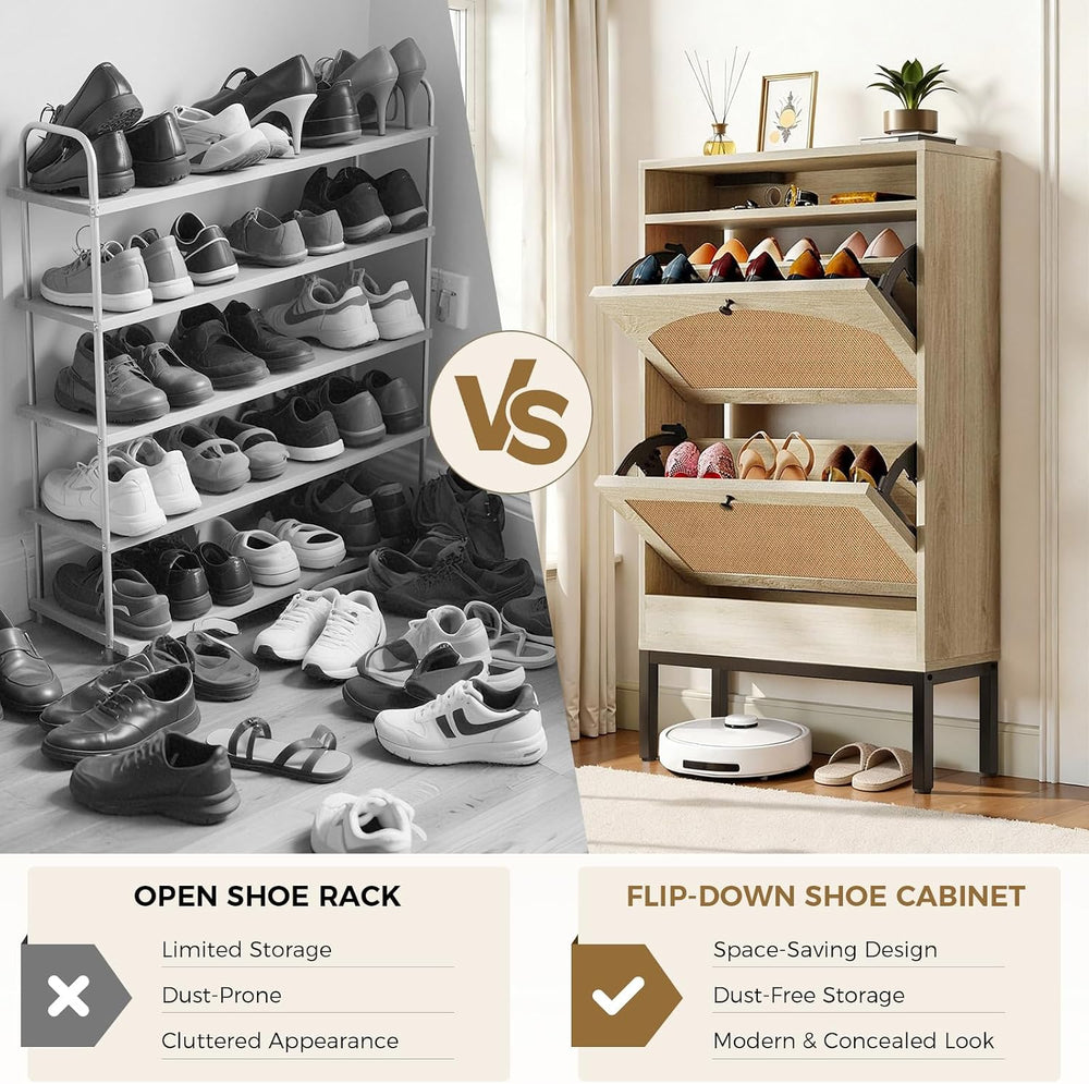 LUCKLIFE Shoe Cabinet with Charging Station, Flip Down Shoe Storage Organizer...