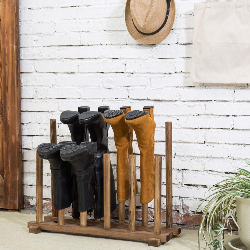 MyGift Rustic Wood Boot Rack Organizer, Floor Standing, Holds 6 Pairs