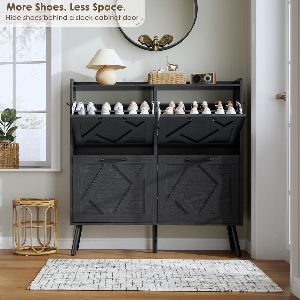 Nicetree Shoe Cabinet with 4 Flip Drawers, Hidden Shoe Rack Cabinet with Meta...