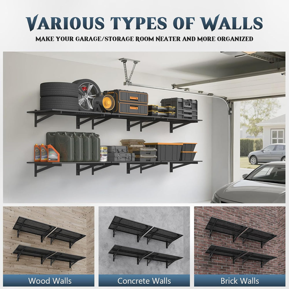 Jusgym 4 Pack Garage Shelving Wall Mounted, 2x3ft, 1400LBS Integrated Grid