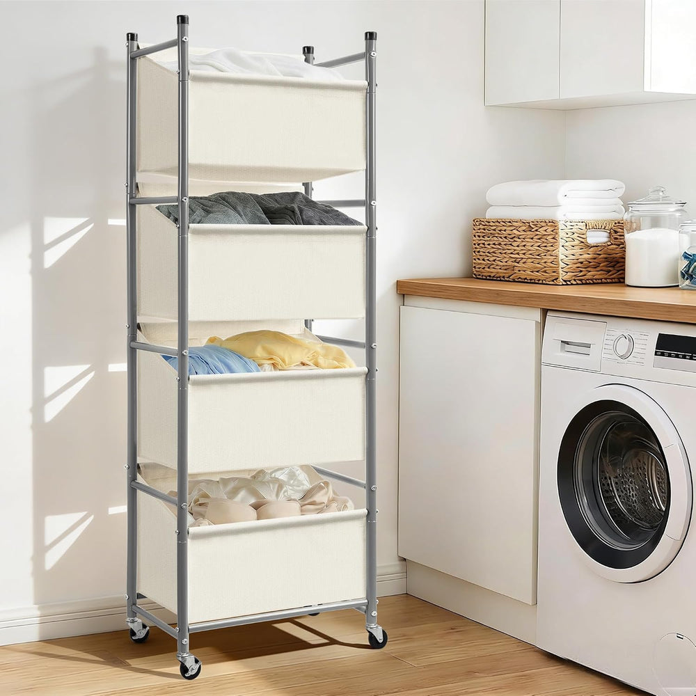 180L 4-Tier Rolling Laundry Hamper with Easy Access Removable Bag, Vertical L...