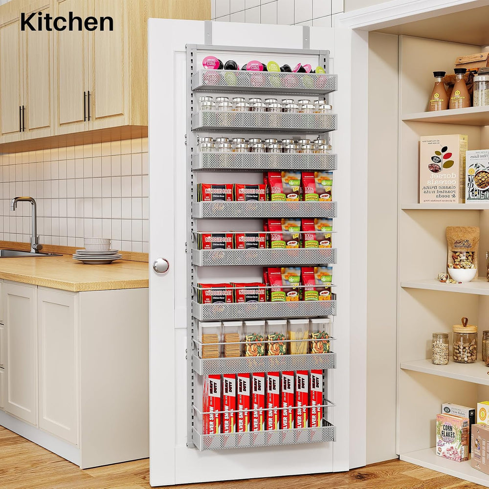 SNTD 8 Tiers Over the Door Organizer, 17" W x 6" D x 69" H, Grey