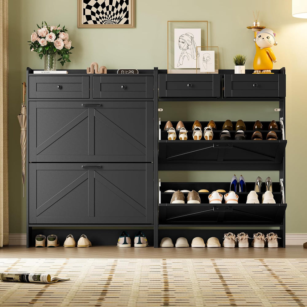 BORNOON Shoe Storage Cabinet for Entryway, Farmhouse Narrow Shoe Cabinet with...
