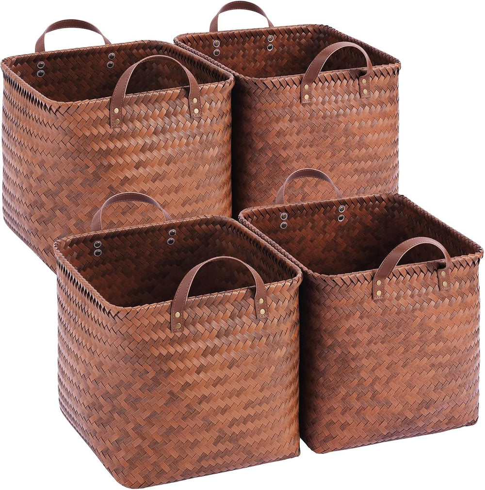13x13x13 Large Woven Wicker Storage Basket Laundry Hamper 4 Pack
