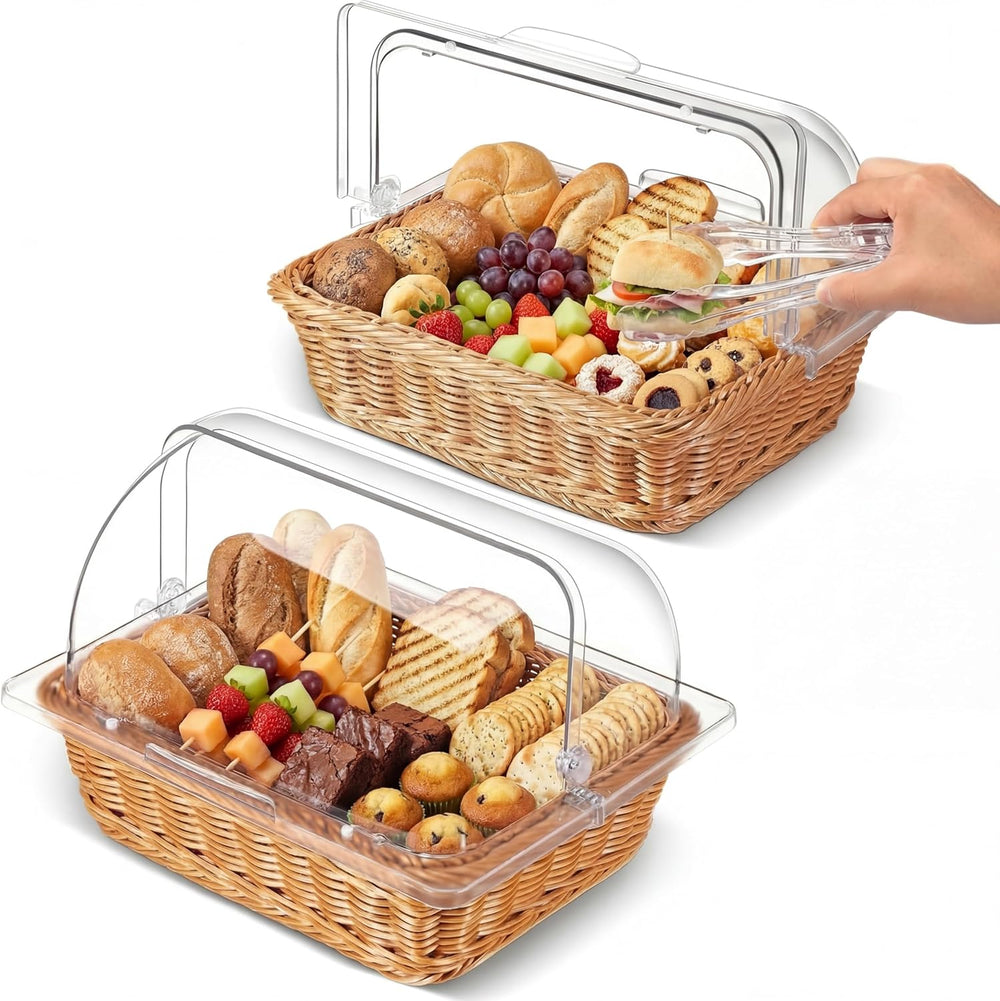 Ziliny 2 Set Wicker Bread Serving Basket, 13.78 x 10.63 Inch, 1 Compartment