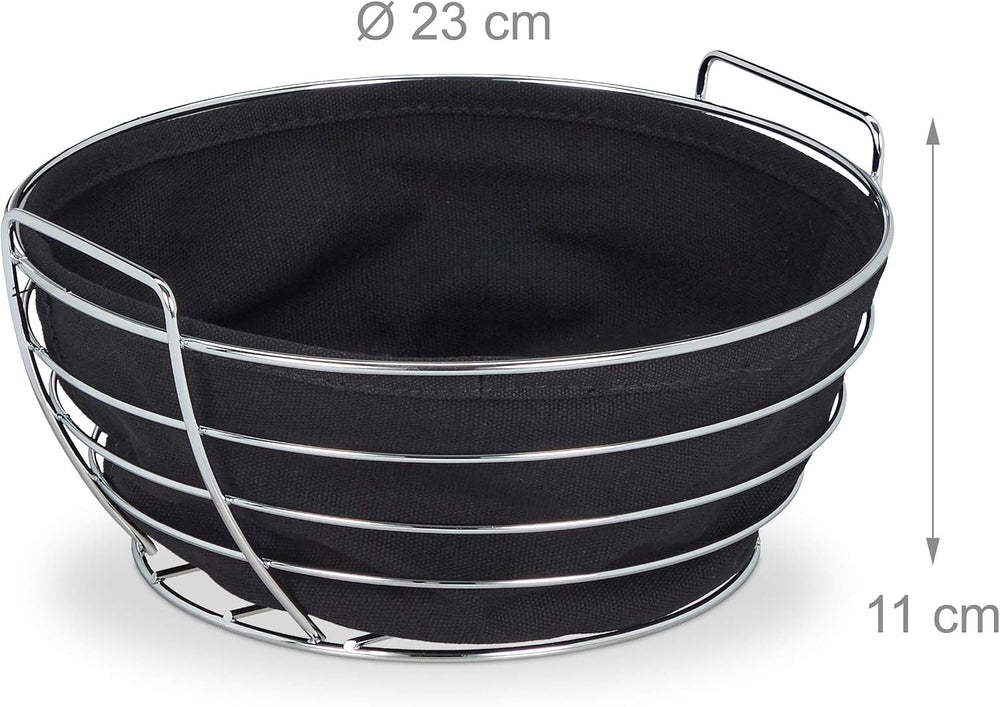 Relaxdays Metal bread basket, with removable fabric insert, round, breakfast ...