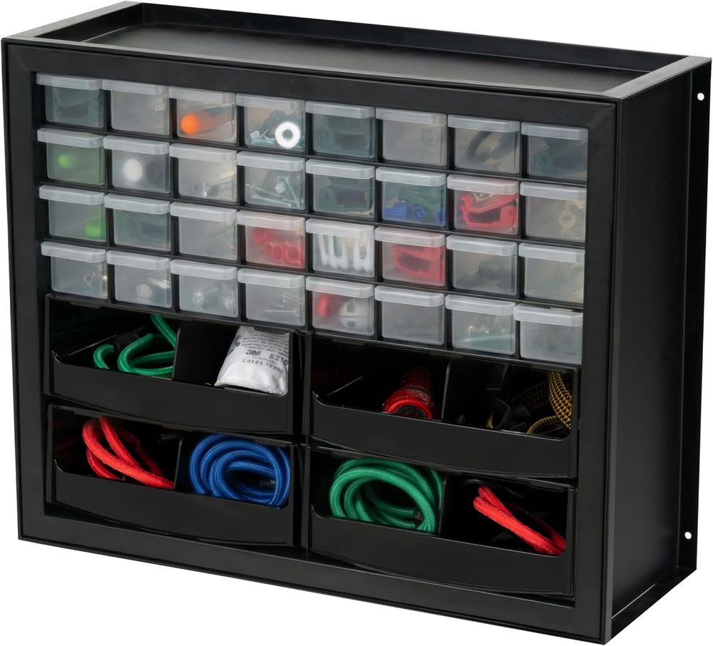 IRIS USA 32-Drawer Organizer with 4 Bins and Dividers, Garage Tool, Black