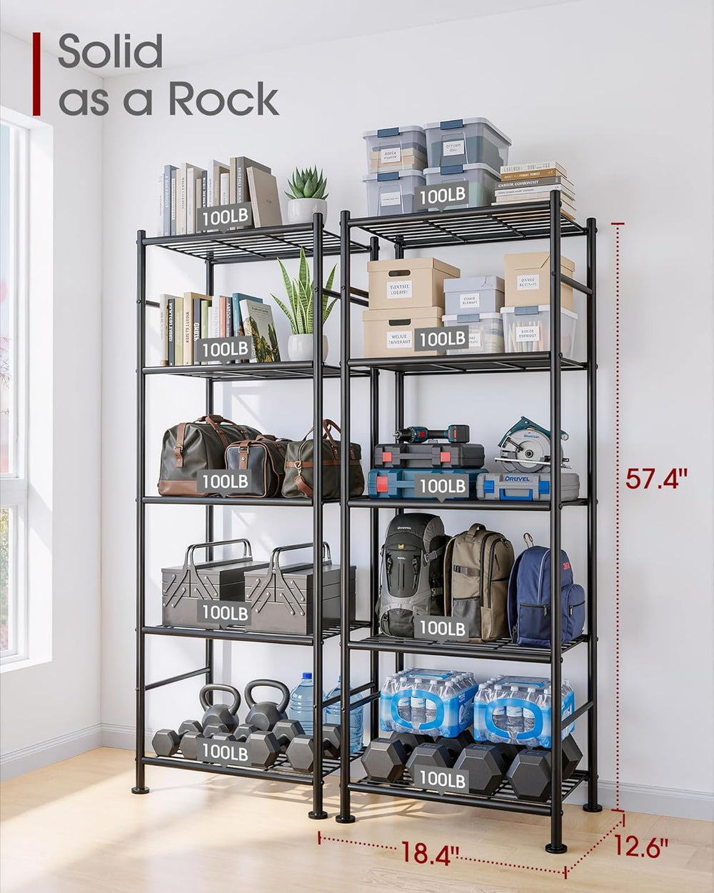 Sakugi Storage Shelves - Set of 2, 5-Tier Metal Shelf Organizer, Space-Saving...