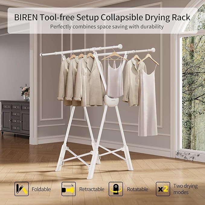 BIREN Clothes Drying Rack Heavy Duty Clothing Racks Extending Laundry Rack Two