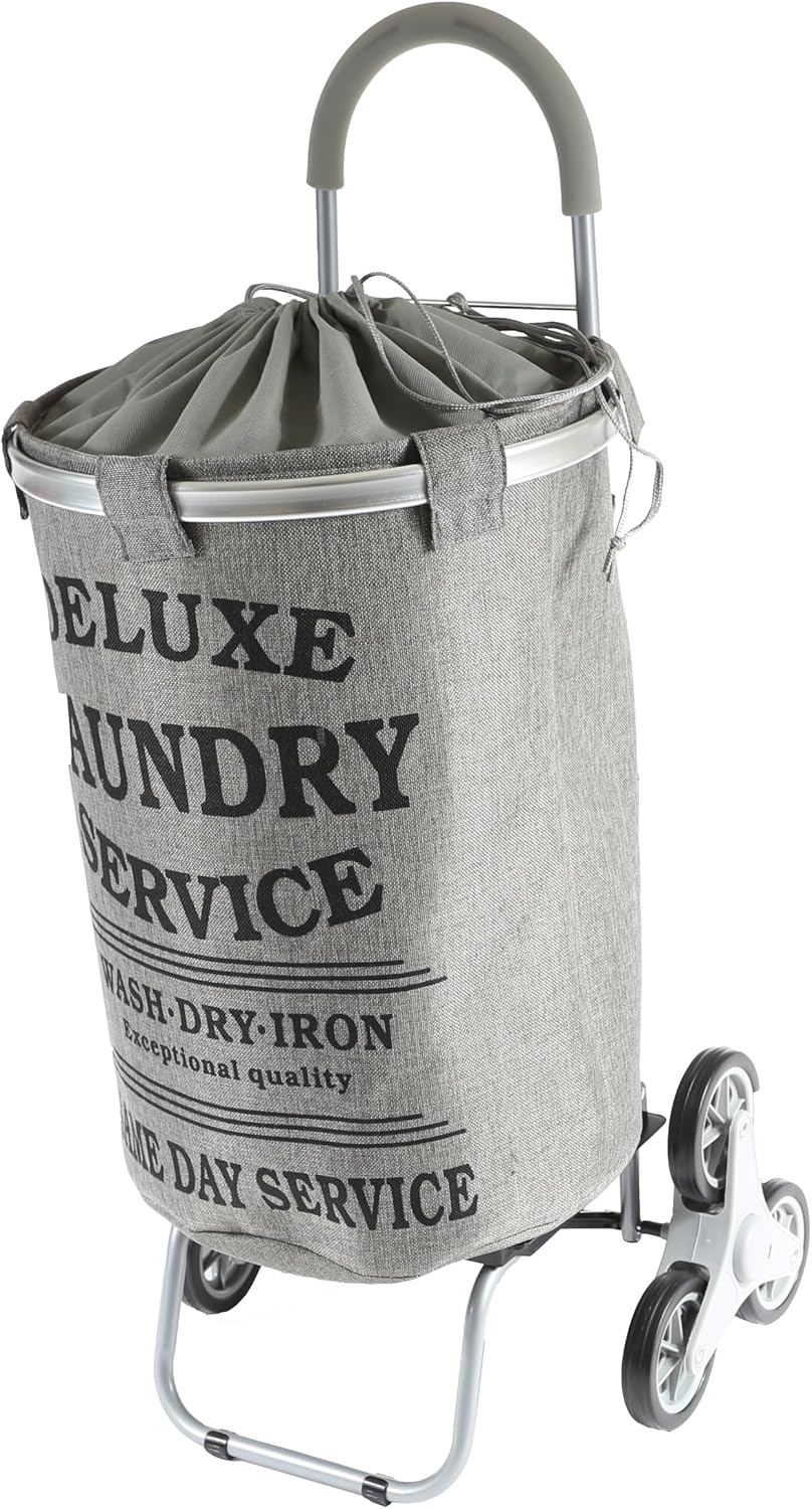 dbest products Stair Climber Laundry Trolley Dolly, Grey Laundry Bag Hamper B...