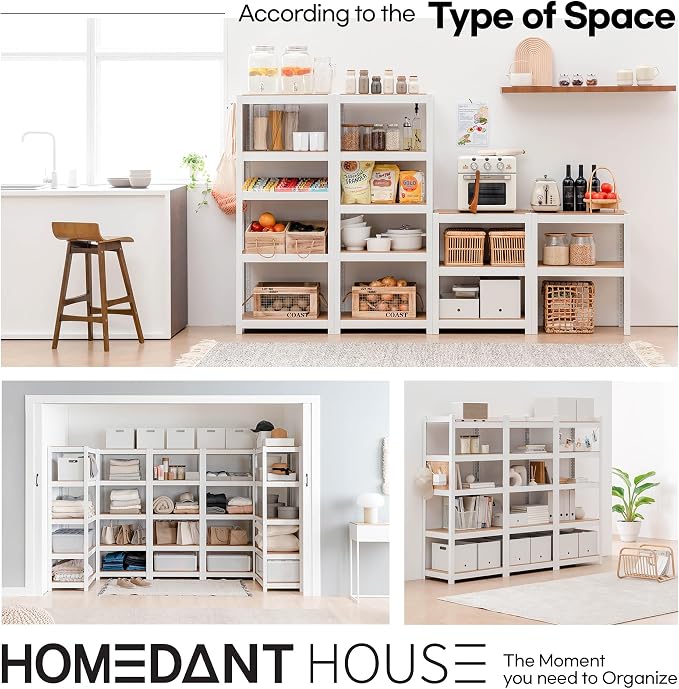 HOMEDANT House 5 Tier 24.1" W Laminated Metal Shelving Unit Adjustable S...