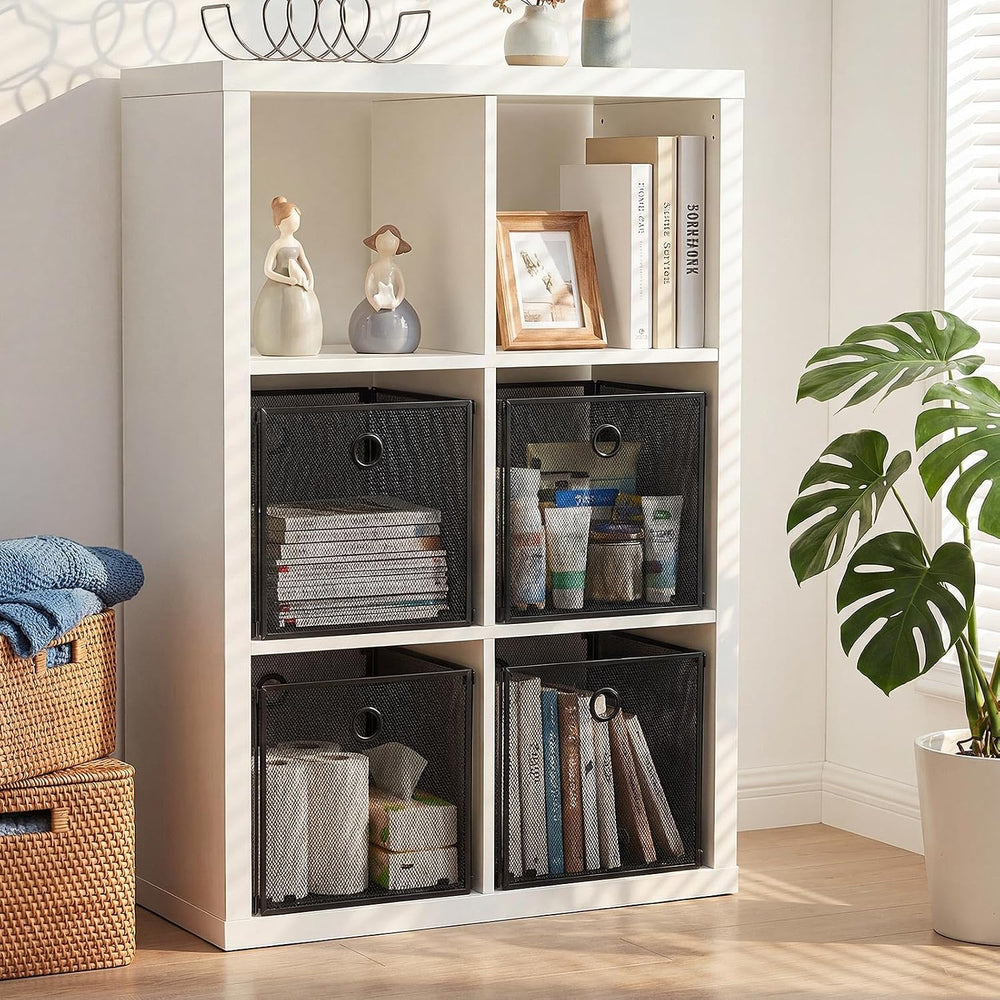 4 Pcs Foldable Metal Cube Storage Baskets, 13x13in, Black