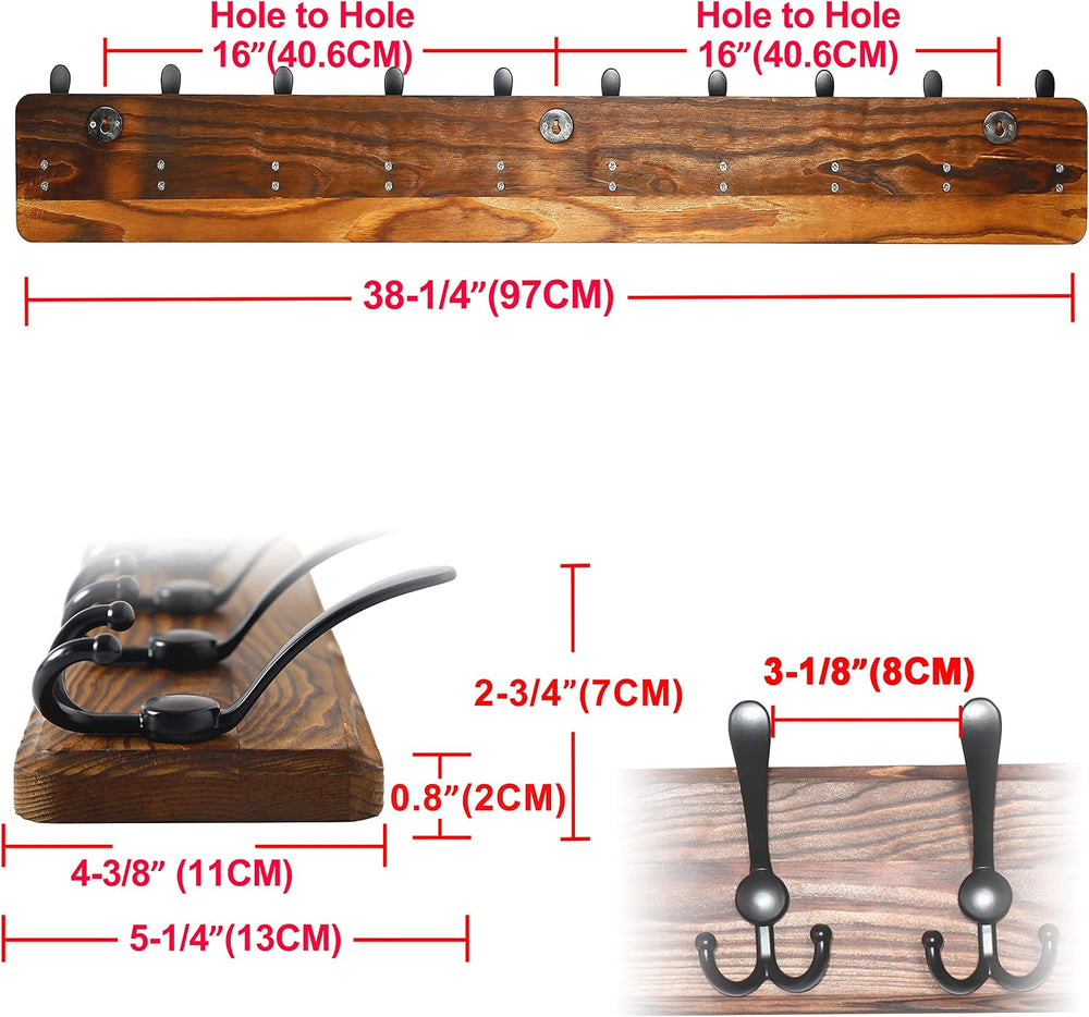 Dseap Coat Rack Wall - Heavy-Duty 38-1/4" Long, with Reinforced 10 Custo...
