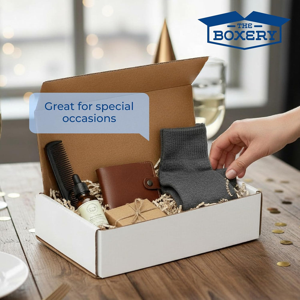 The Boxery Small White Shipping Boxes, 8x6x3-inch Corrugated Cardboard Mailer...