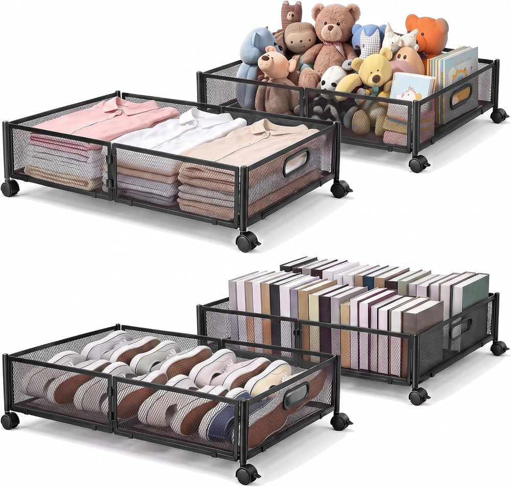 VECELO Under Bed Storage Containers with Wheels, Foldable Shoe Organizer Draw...