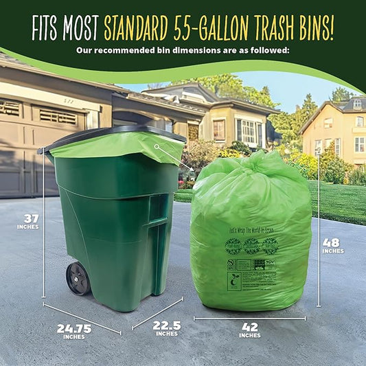 50-55 Gallon Compost Bags, Heavy Duty Compostable Trash Bags, 1.57 Mil Extra - Image 2
