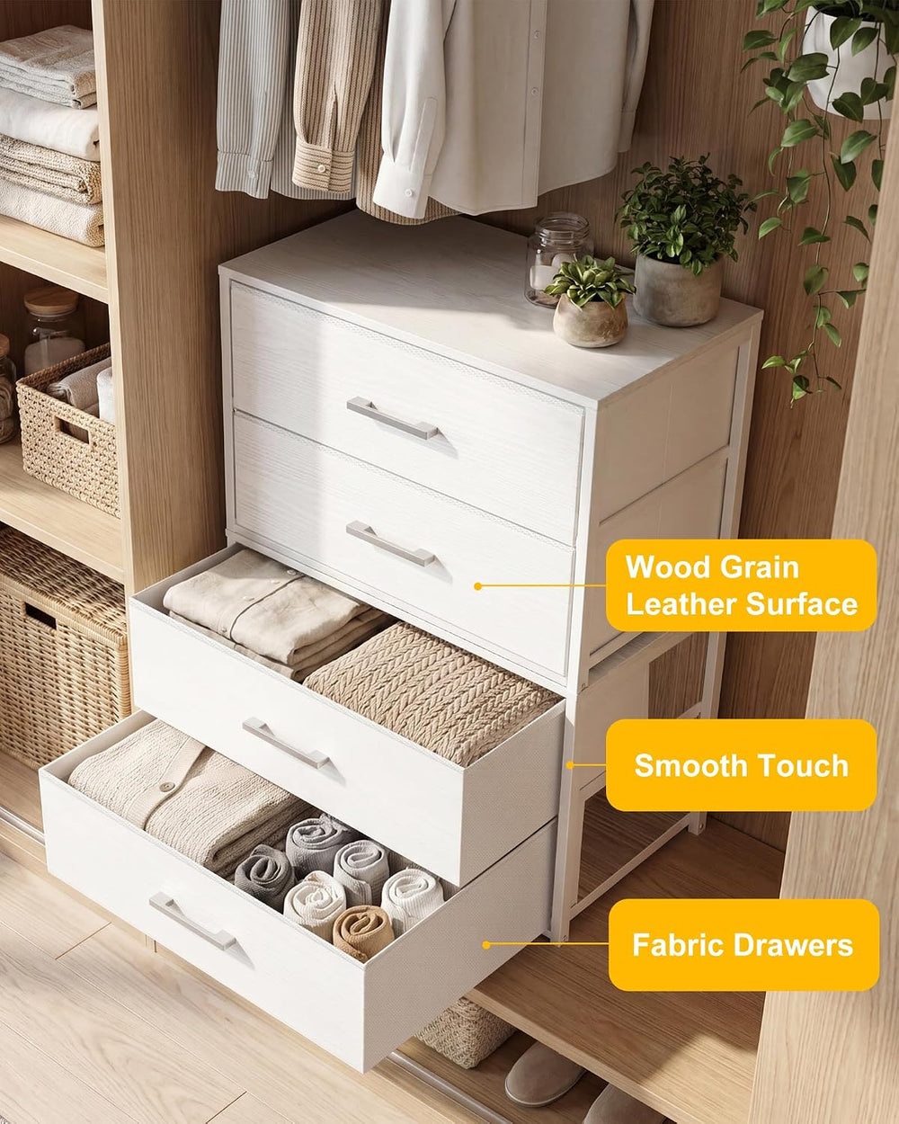 Fixwal Closet Drawers for Clothes, 2 Pack, 4 Drawers Stackable, 21.2" Wide