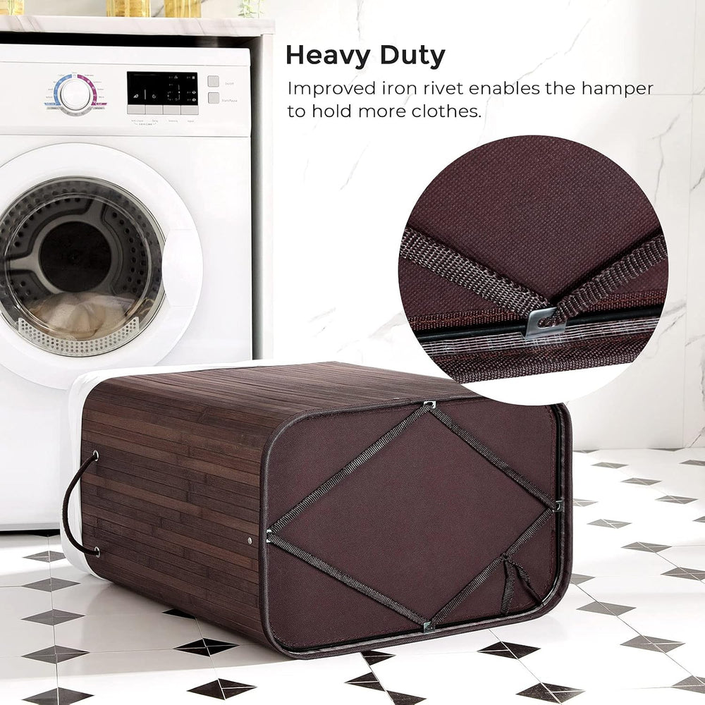 SONGMICS Bamboo Laundry Hamper with Lid, 100L, with Handles
