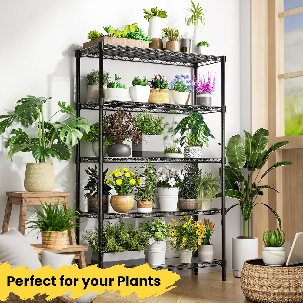 45" W Storage Shelves 5 Tier Wire Shelving, Adjustable Metal Shelving Un...