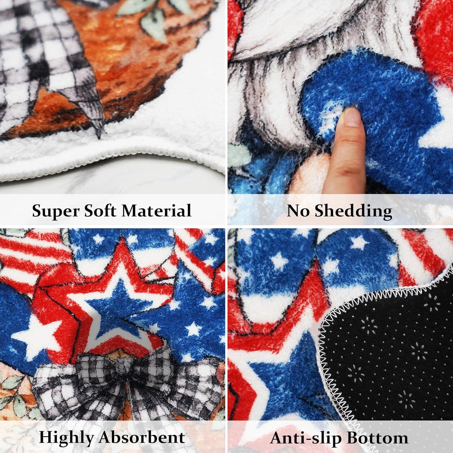 4th of July Bathroom Rugs Cute Gnome Patriotic Bath Mat, Non-Slip Farmhouse Doormat Shower Bath Rugs for Memorial Day/Independence Day Home Decorations